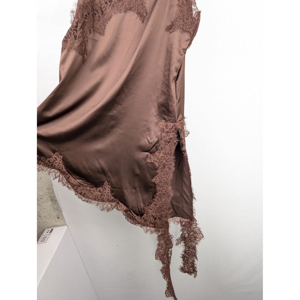 Asymmetrical Satin Lace Babydoll Slip Dress Sz S Chocolate Brown Fairy Indie Y2K - Picture 4 of 9